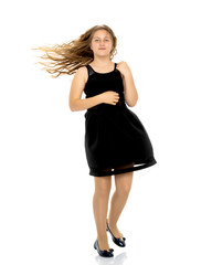 A school girl with long hair.