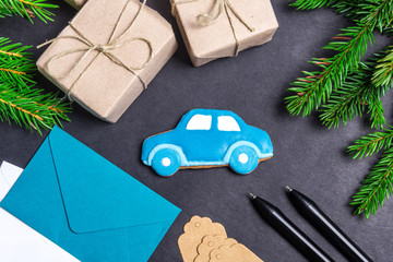 Gingerbread car, Christmas gift concept
