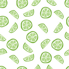 Seamless pattern of citrus green lime slices. Vector illustration colorful isolated on white background