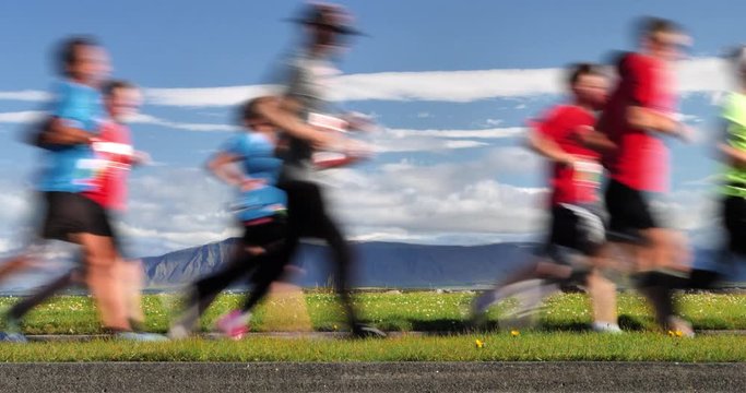  Runners in the annual Menningarnott marathon, Reykjavik Iceland, heavy motion blur.