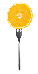 Orange slices on a Silver Fork isolated on white background
