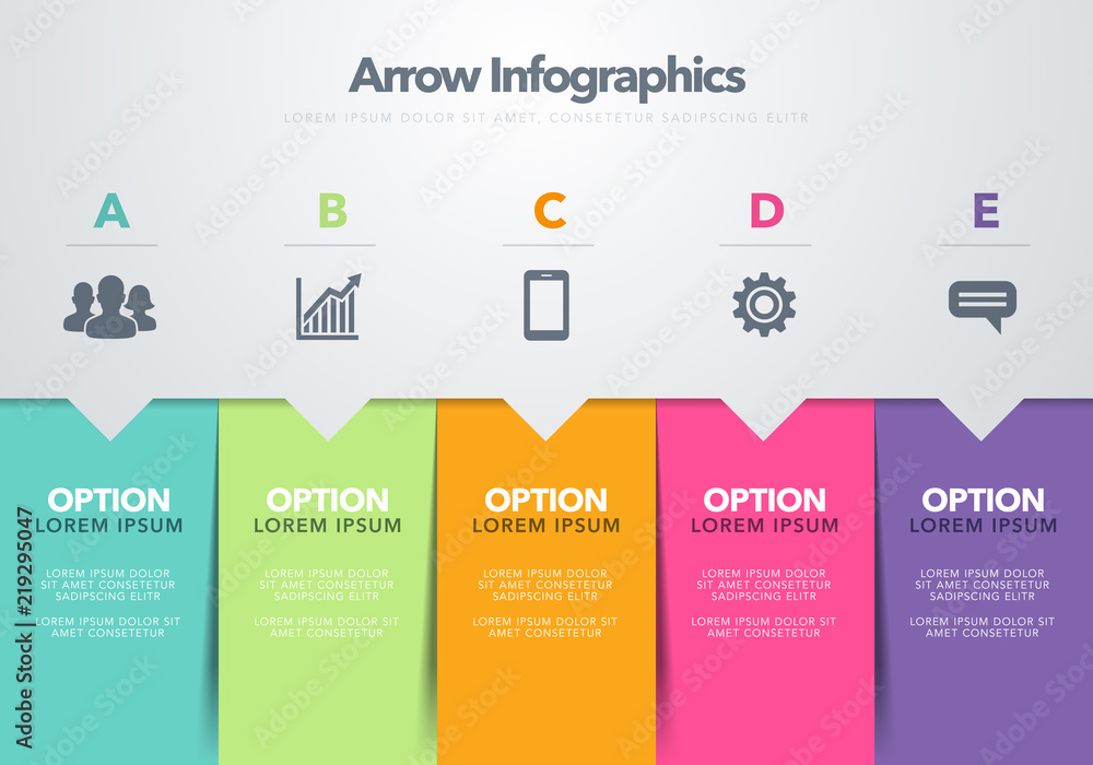 Poster vector illustration modern infographic design template concept of arrow business model with five suc