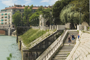 Naklejka premium a family walks holding hands