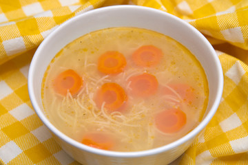 Healthy homemade chicken soup with noodles