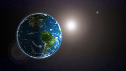 Fototapeta na wymiar planet earth in space with sunlight