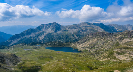 Fototapeta na wymiar View of Montmalus Lake from a peak in Andorra