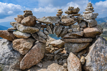 Stone construction on Montmalus Peak in Andorra