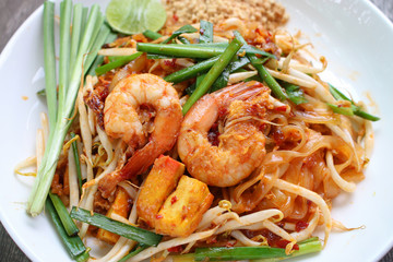 Thai Fried Noodles "Pad Thai" with shrimp and vegetables