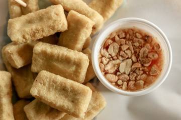 Deep fried tofu in Chinese Vegetarian Festival of street food.