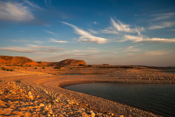 Shores of the Lake Mead National Recreation Area at sunset or dusk, Nevada, USA