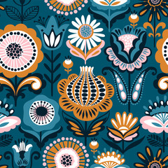 Folk floral seamless pattern. Modern abstract design