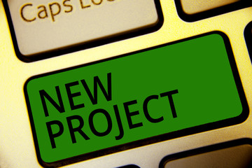 Handwriting text writing New Project. Concept meaning individual enterprise that is planned to achieve particular aim Keyboard green key Intention create computer computing reflection document