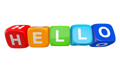 Hello word on colored glossy twisted cubes