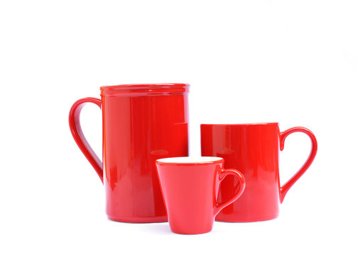 Tree red cups Isolated on white backgrounds
