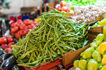 Market stall with variety of organic vegetable