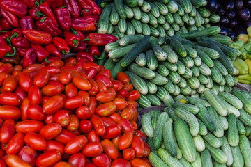 Market stall with variety of organic vegetable