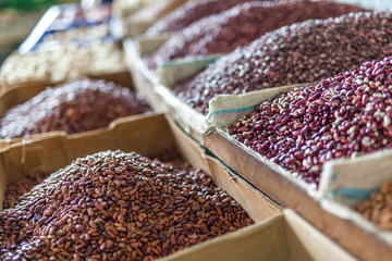 red beans on local farmers market, source of vegetable protein