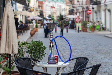 Outdoor cafe in cener of Europe, summer vacation time