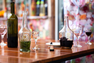 Homemade liqueur with fruits and alcohol