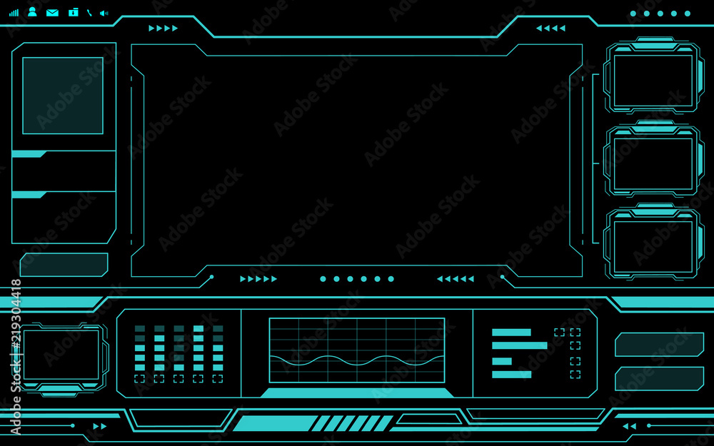 Poster blue control panel abstract technology interface hud on black background vector design.