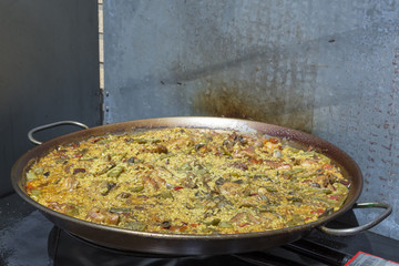 Valencian paella freshly prepared