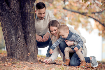 Attractive family having fun in a autumn  park