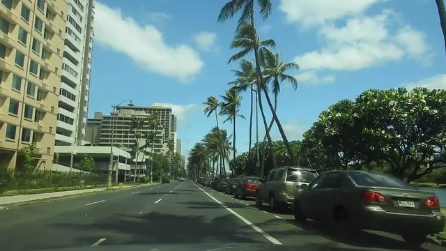 Driving in Honolulu, Hawaii along Ala Waitlist Canal.
