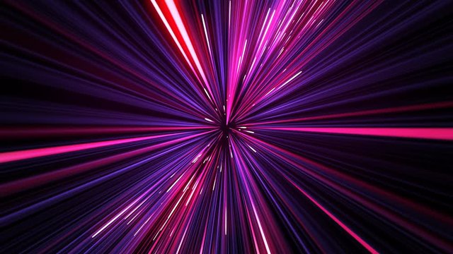Beautiful Space Travel Through Stars Trails Turning. Abstract Hyperspace Jump Pink-Blue Color With Rotation. Digital Design Concept. Looped 3d Animation of Glowing Lines 4k UHD 3840x2160.