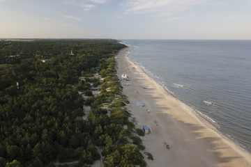 Fototapeta na wymiar Air view of the big sandy beach and the sea