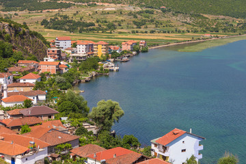 Fototapeta na wymiar Panorama of the fishing and leisure village of Lin, Albania.