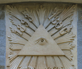 Divine Eye enclosed in a triangle at the entrance to the Iulia Hasdeu Castle