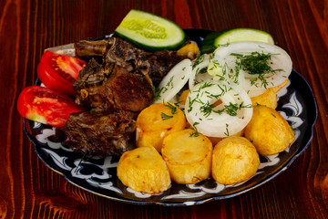 Lamb kebab with potato