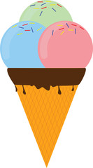Colorful ice cream cone with topping