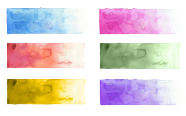 Collection of watercolor brush strokes. Isolated on white.