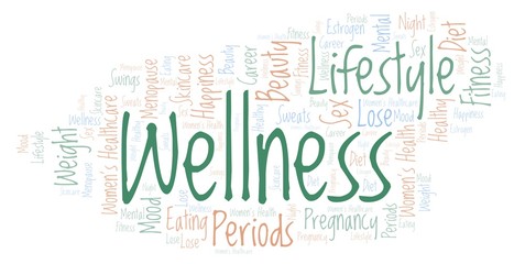 Fototapeta premium Word cloud with text Wellness on a white background.