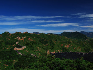 The Great Wall of China in Simatai sneaking on hills to far distance