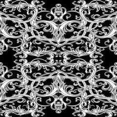 Baroque ornate vector seamless pattern. Black and white vintage