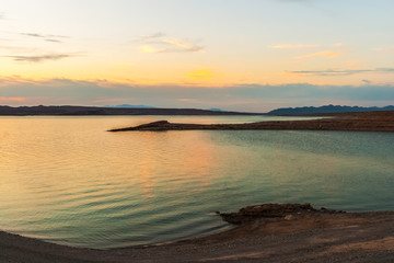 The Lake Mead National Recreation Area at dusk, Nevada, USA.