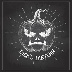 Halloween chalk drawing pumpkin Jack Lantern vector illustration. Hipster style