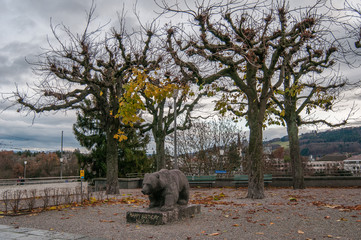 Park in Bern, sculpture of bear, autumn, Switzerland