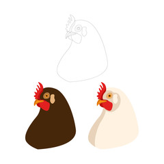 chicken head  front side vector illustration flat style 