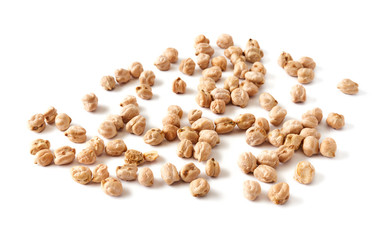 Dried chickpeas isolated on a white background.