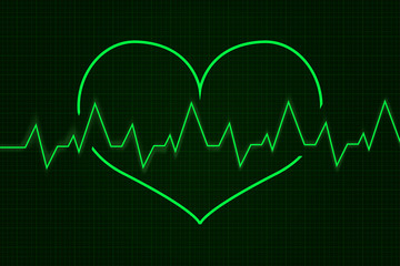 Heartbeat. Cardiogram graph. Green line in heart shape