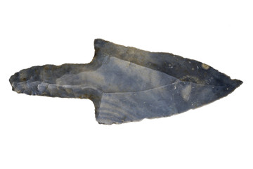 Authentic Mayan Uniface Dagger Arrowhead on White Background