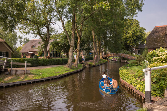 Canal view in the dutch village Giethoorn - also known as the Venice of the Netherlands