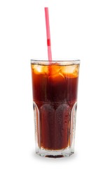 Cola With Ice Cubes And Straw In Glass