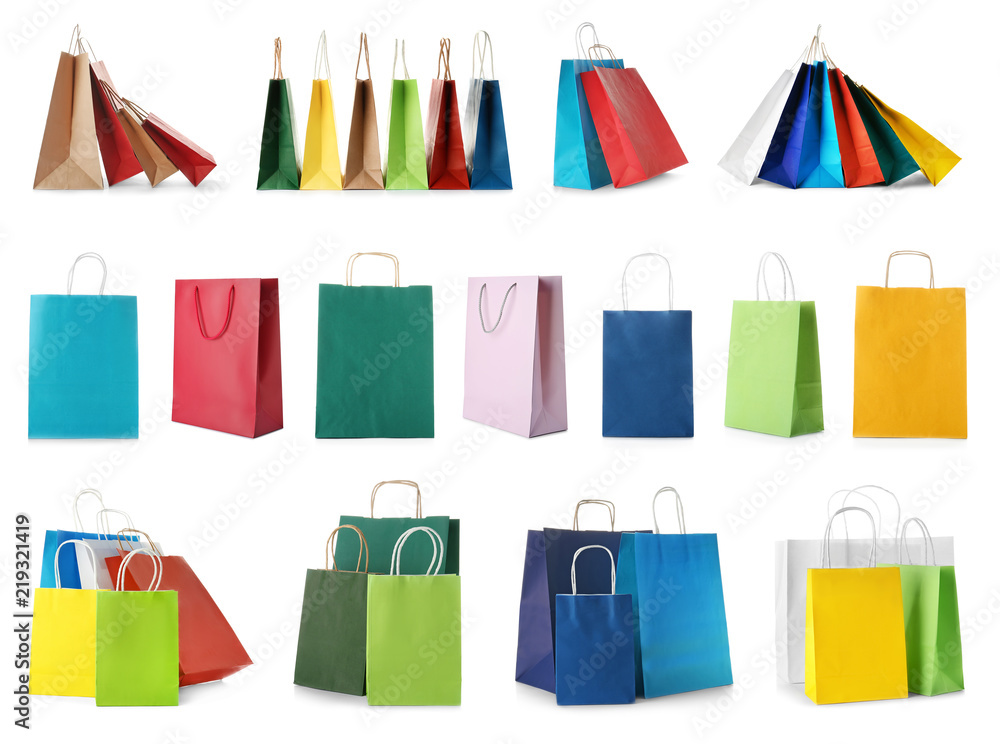 Wall mural set with shopping bags on white background - Wall murals
