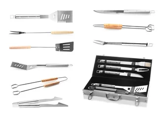  Set with barbecue utensils on white background © New Africa