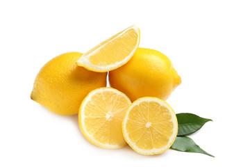 Fresh ripe lemons on white background