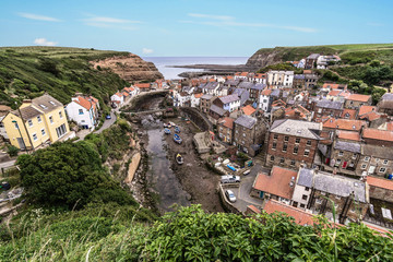 The North Yorkshire coastal villages of Staithes (right hand side)and Cowbar (left hand side).
